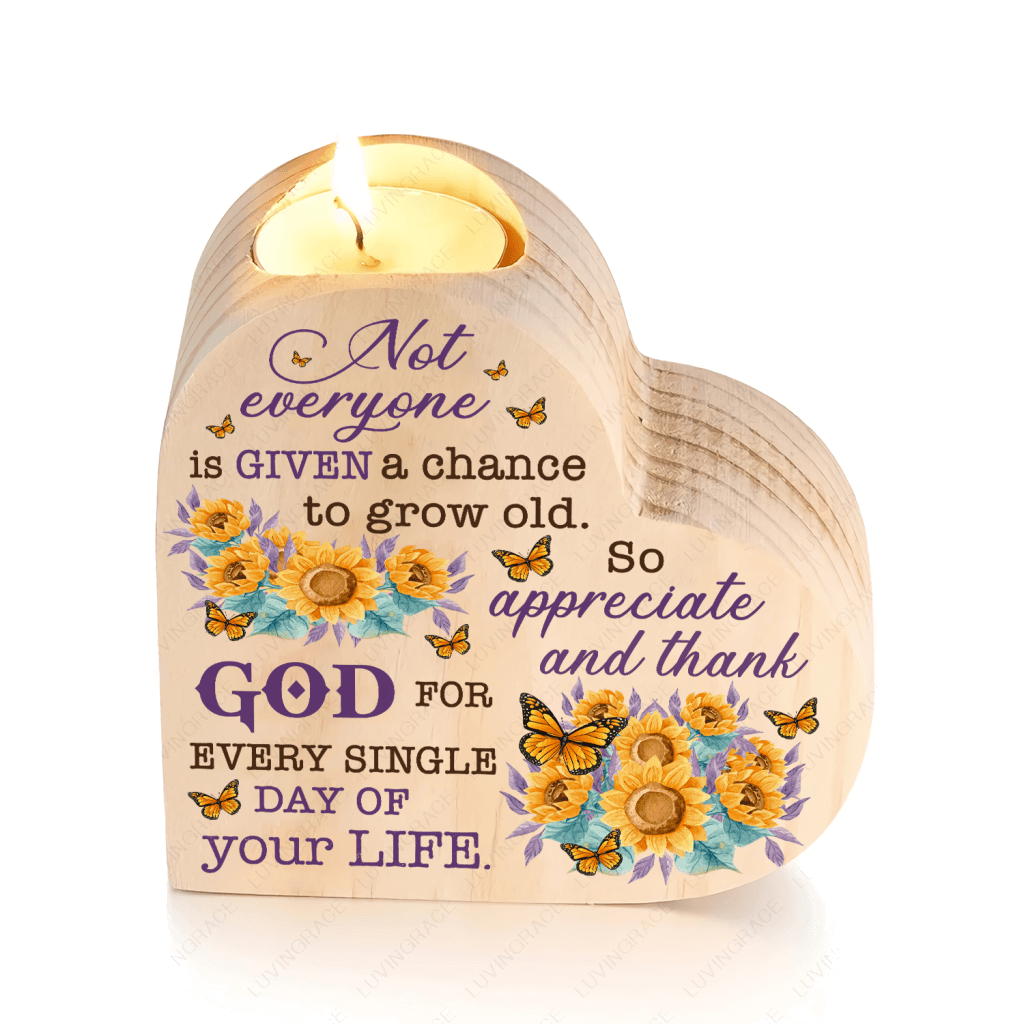 Sunflower Floral Butterfly Thank God Every Day Candle Holder