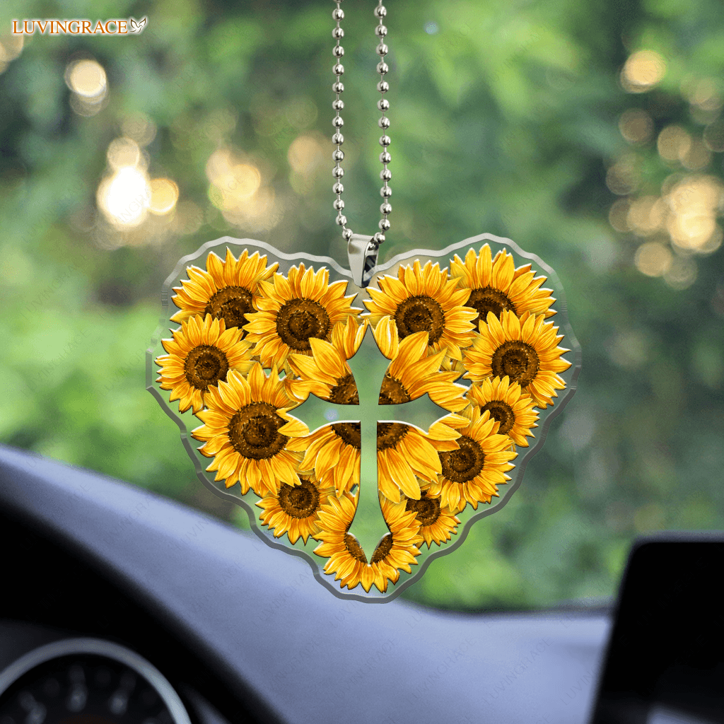 Sunflower Heart Cross Ornament