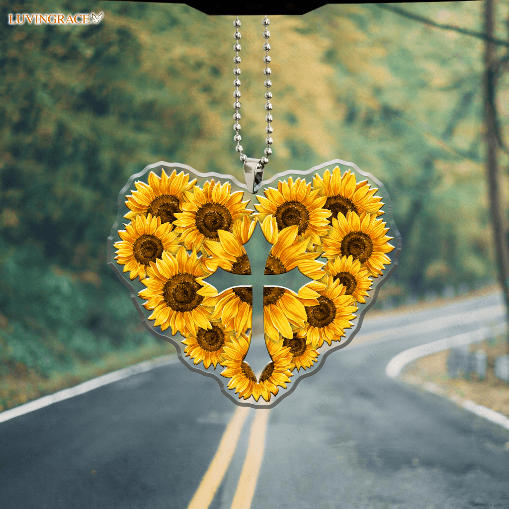 Sunflower Heart Cross Ornament