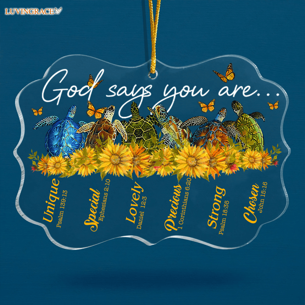 Sunflower Sea Turtle God Says You Are Transparent Ornament