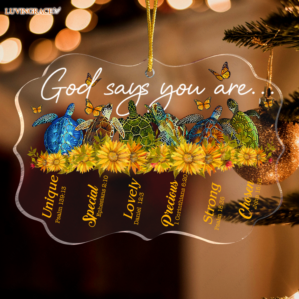 Sunflower Sea Turtle God Says You Are Transparent Ornament