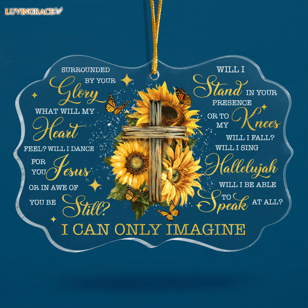 Sunflower Wooden Cross Buttefly Surrounded By Your Glory Transparent Ornament