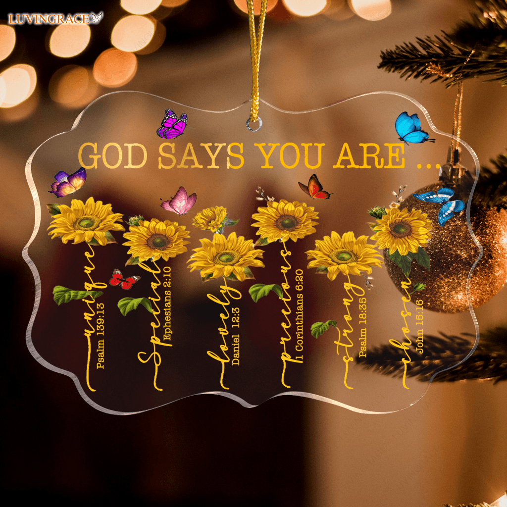 Sunflowers Colorful Butterfly God Says You Are Transparent Ornament
