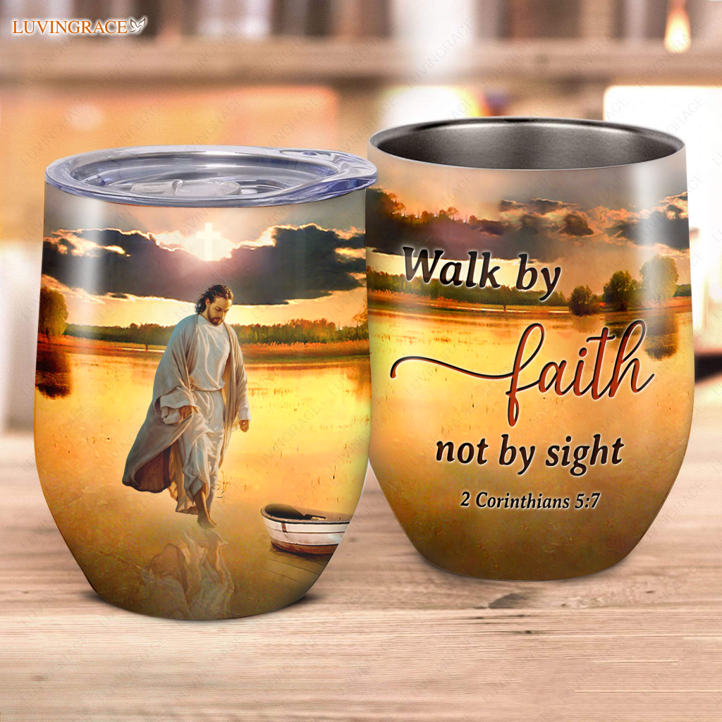 Sunset Jesus Walks Wine Tumbler