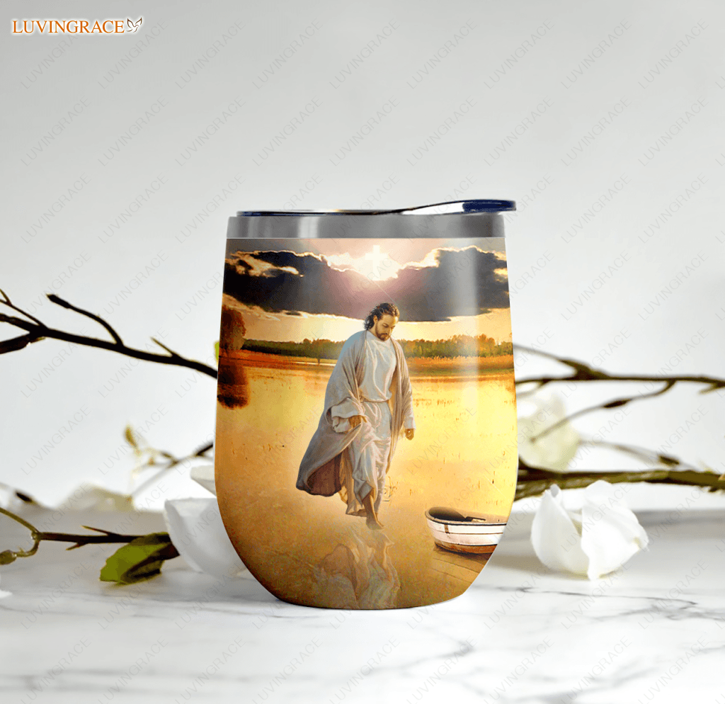 Sunset Jesus Walks Wine Tumbler