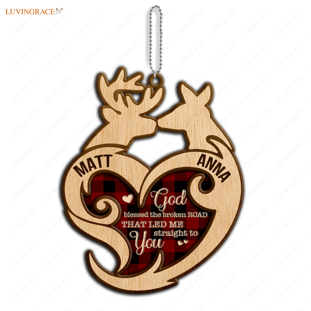 Tartan Buck And Doe God Blessed Personalized Wood Engraved Ornaments Wooden Ornament