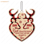 Tartan Buck And Doe God Blessed Personalized Wood Engraved Ornaments Wooden Ornament