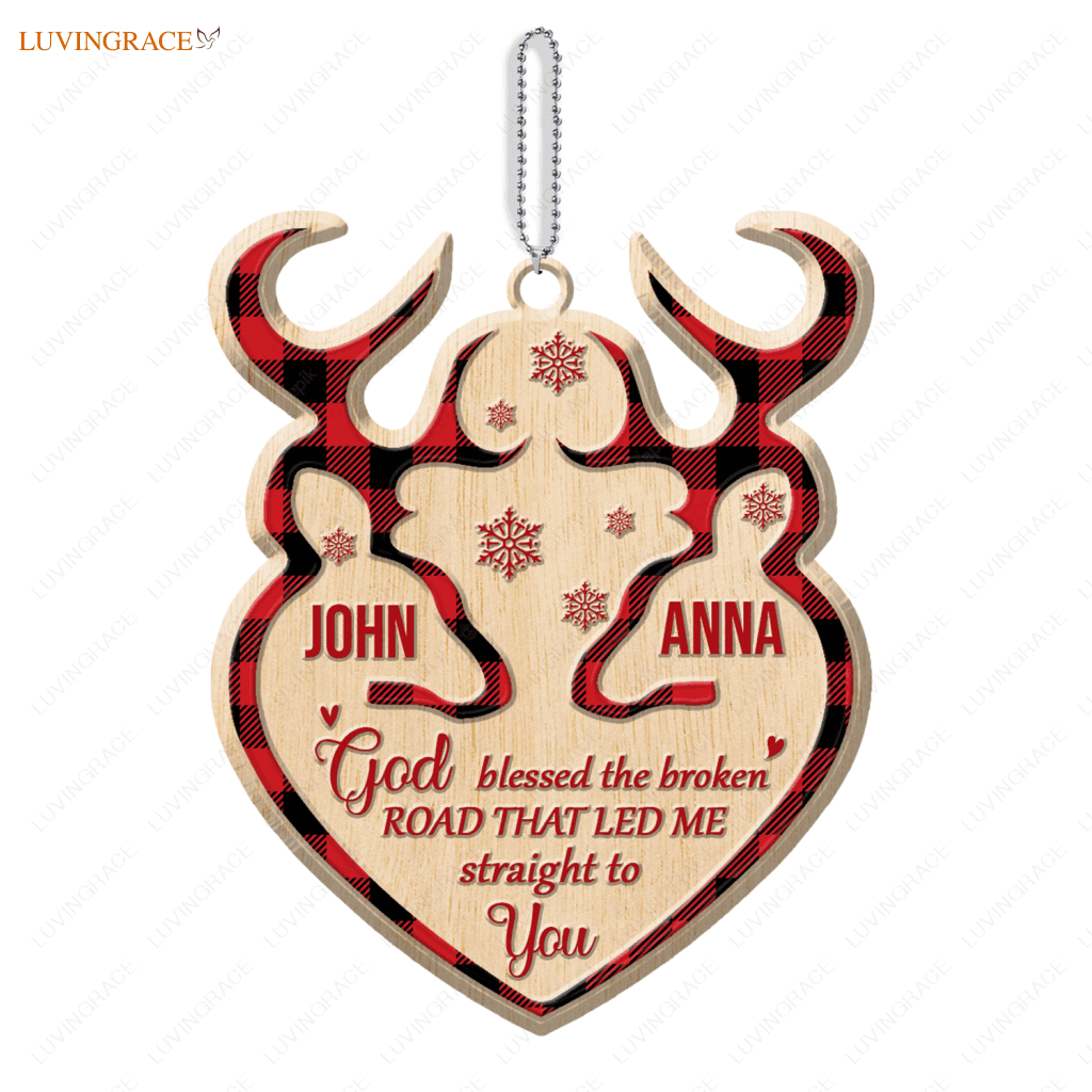 Tartan Buck And Doe God Blessed Personalized Wood Engraved Ornaments Wooden Ornament