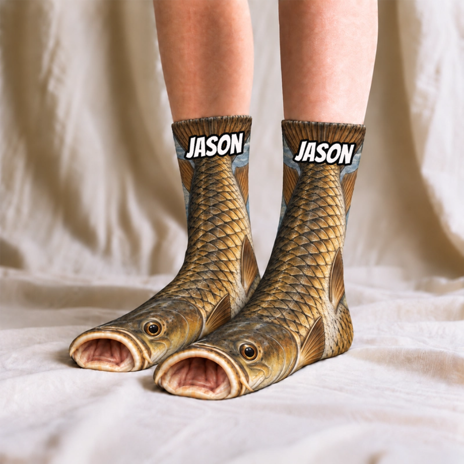 Personalized Big Catch Fishing Middle Tube Socks for Men & Women - Gift for Fishing Lovers