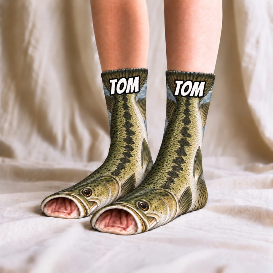 Personalized Big Catch Fishing Middle Tube Socks for Men & Women - Gift for Fishing Lovers