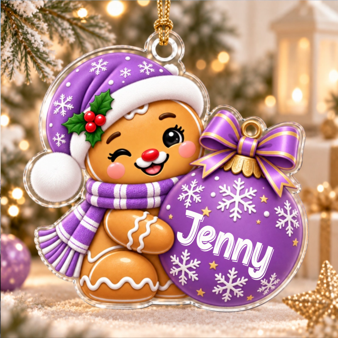 Personalized Gingerbread Christmas Ornament - Custom Name 12 Adorable Gingerbread Xmas Versions 2D & 3D Resin Ornament - Cute Gift for Christmas Holiday