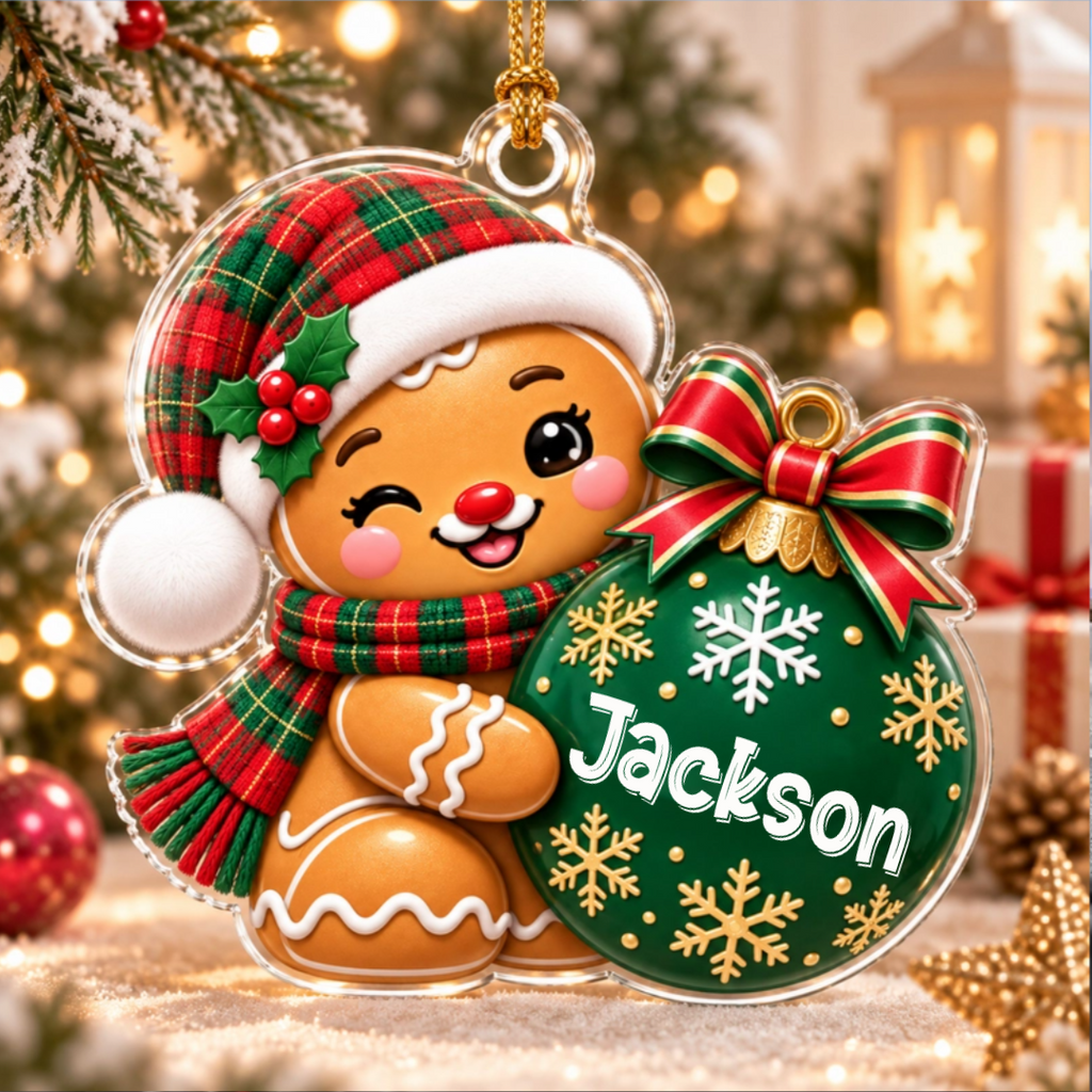 Personalized Gingerbread Christmas Ornament - Custom Name 12 Adorable Gingerbread Xmas Versions 2D & 3D Resin Ornament - Cute Gift for Christmas Holiday