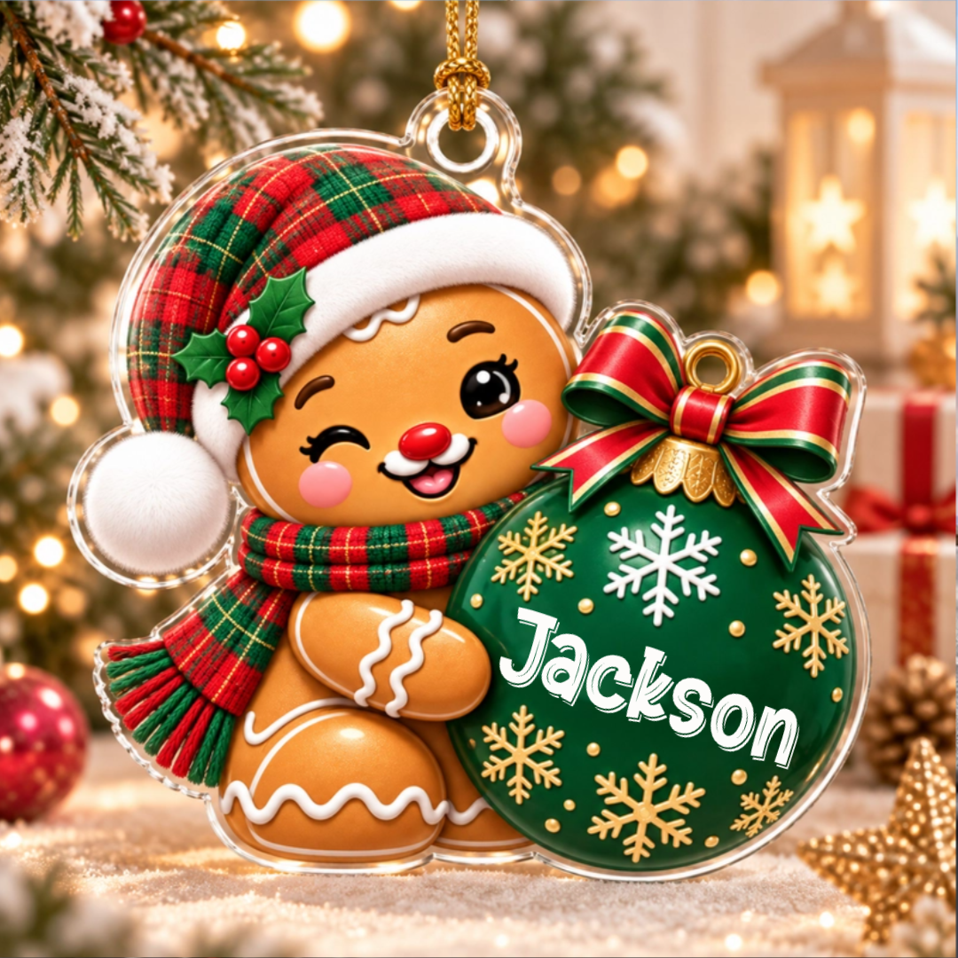 Personalized Gingerbread Christmas Ornament - Custom Name 12 Adorable Gingerbread Xmas Versions 2D & 3D Resin Ornament - Cute Gift for Christmas Holiday
