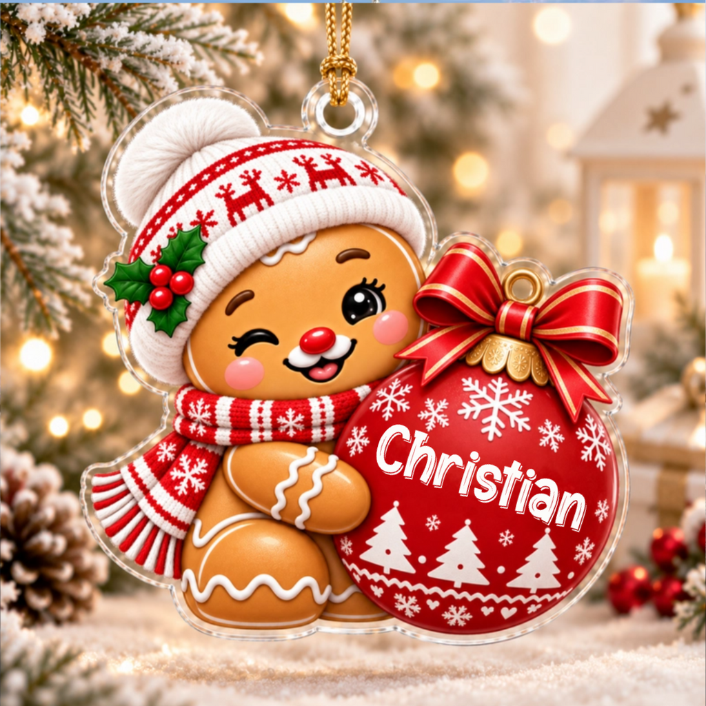 Personalized Gingerbread Christmas Ornament - Custom Name 12 Adorable Gingerbread Xmas Versions 2D & 3D Resin Ornament - Cute Gift for Christmas Holiday