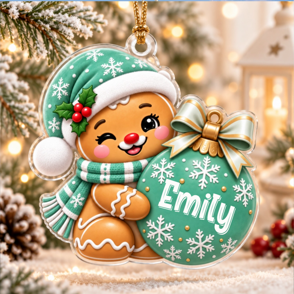 Personalized Gingerbread Christmas Ornament - Custom Name 12 Adorable Gingerbread Xmas Versions 2D & 3D Resin Ornament - Cute Gift for Christmas Holiday