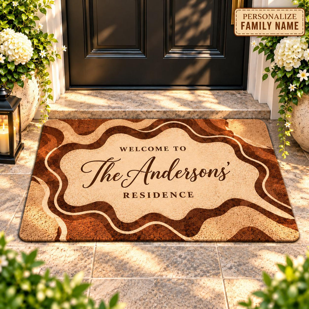 Personalized Family Name Elegant Wavy Doormat – Custom Welcome Mat
