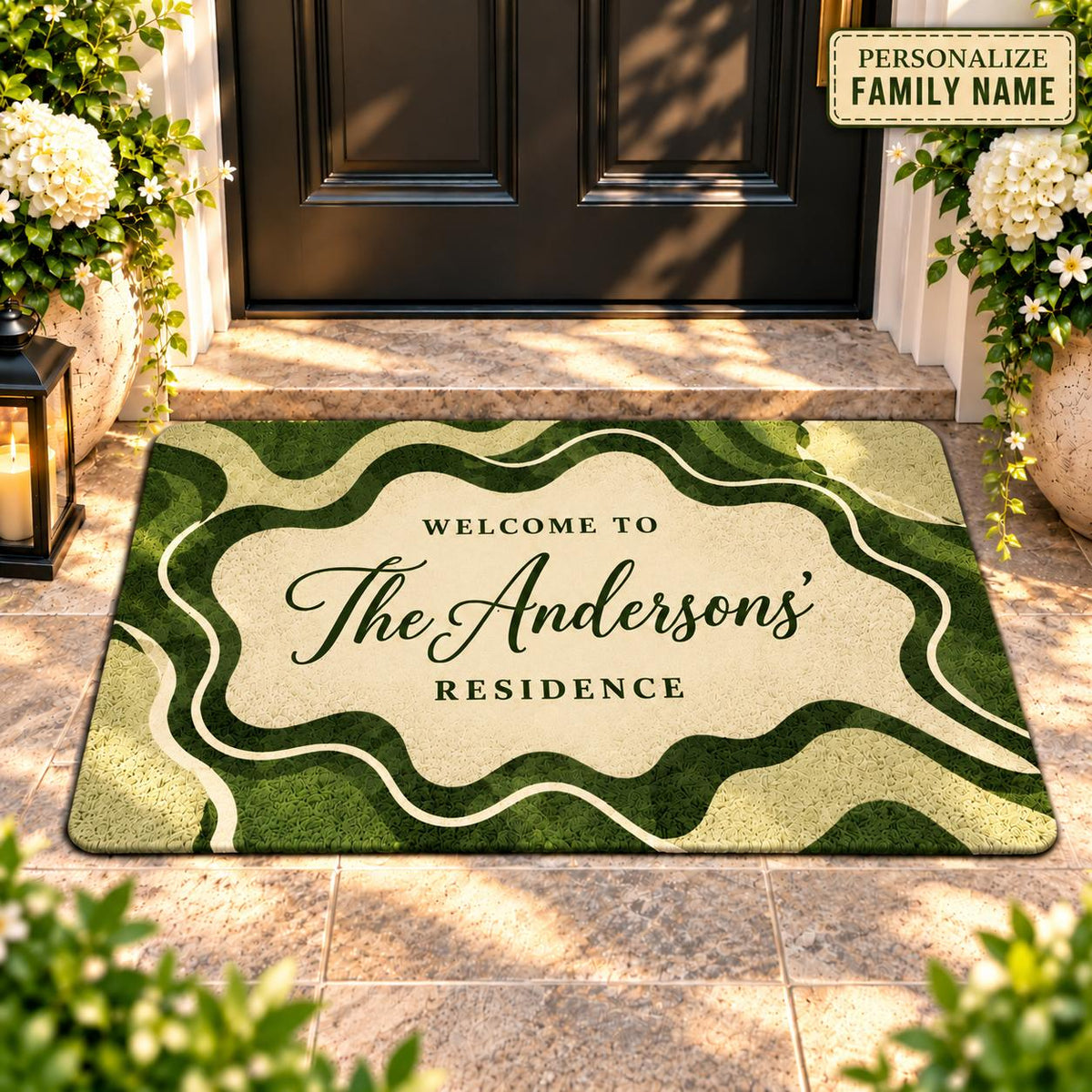 Personalized Family Name Elegant Wavy Doormat – Custom Welcome Mat