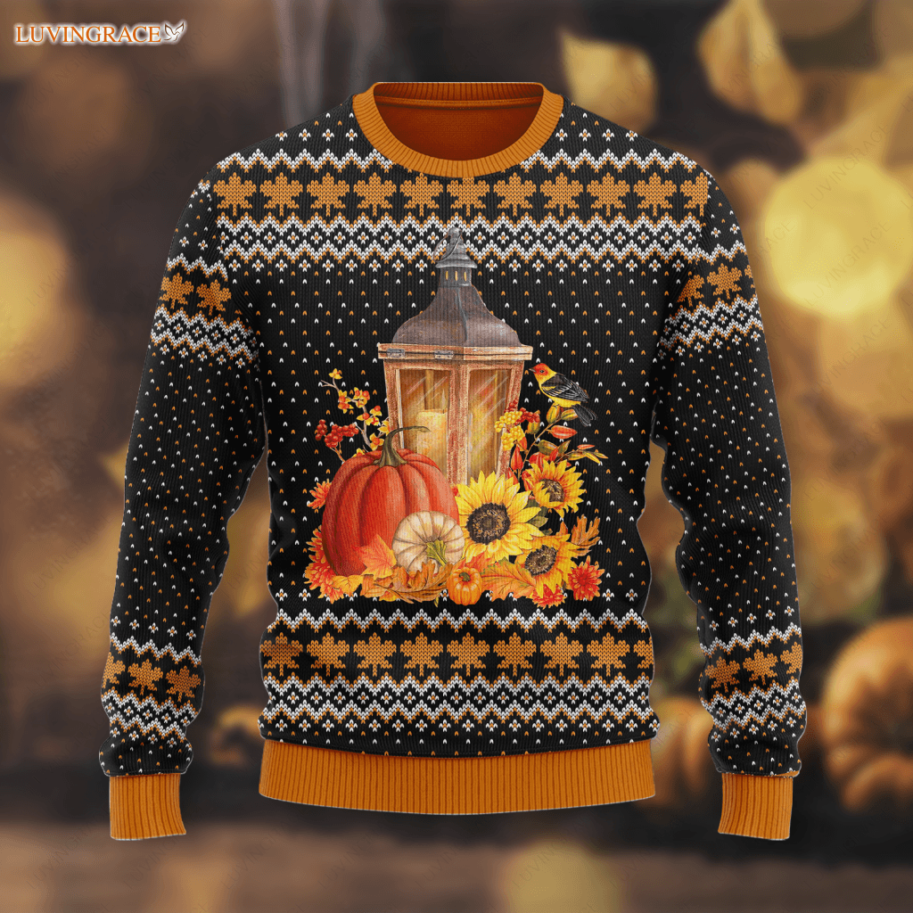 Thanksgiving Maple Pumpkin Floral Wool Knitted Pattern Ugly Sweater S Sweatshirt