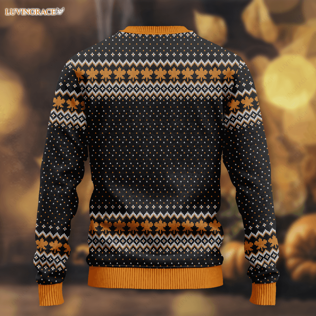 Thanksgiving Maple Pumpkin Floral Wool Knitted Pattern Ugly Sweater Sweatshirt