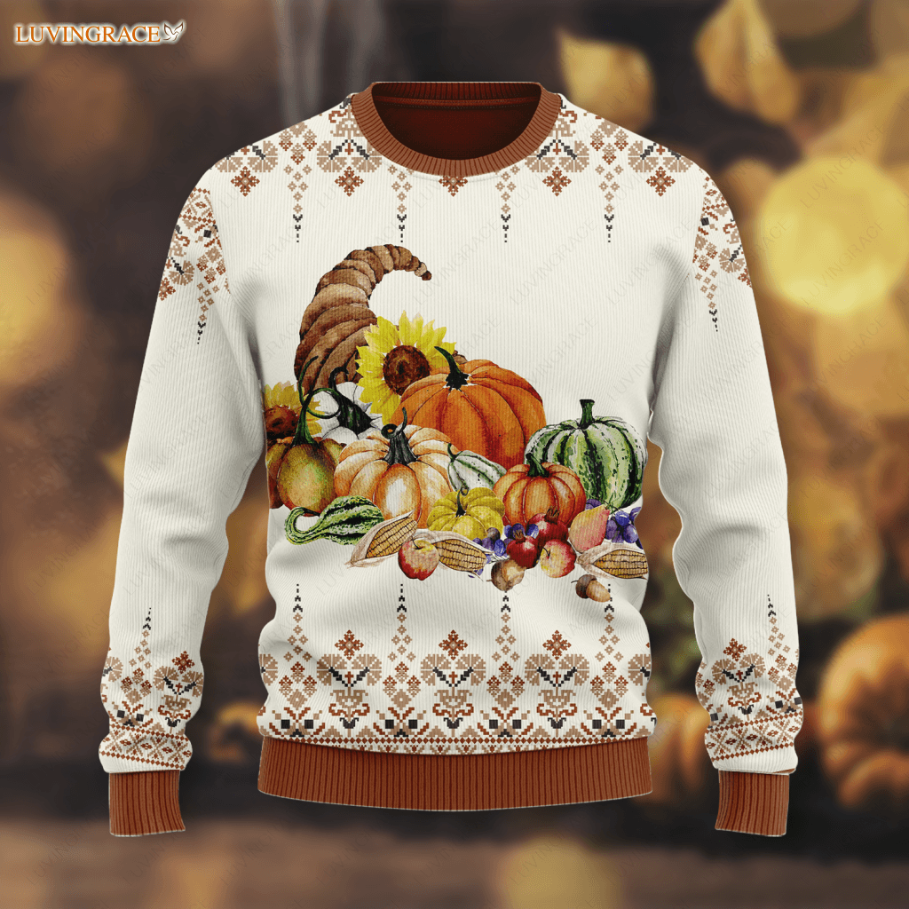 Thanksgiving Pumpkin Fruit Wool Knitted Pattern There Is Always Ugly Sweater S Sweatshirt