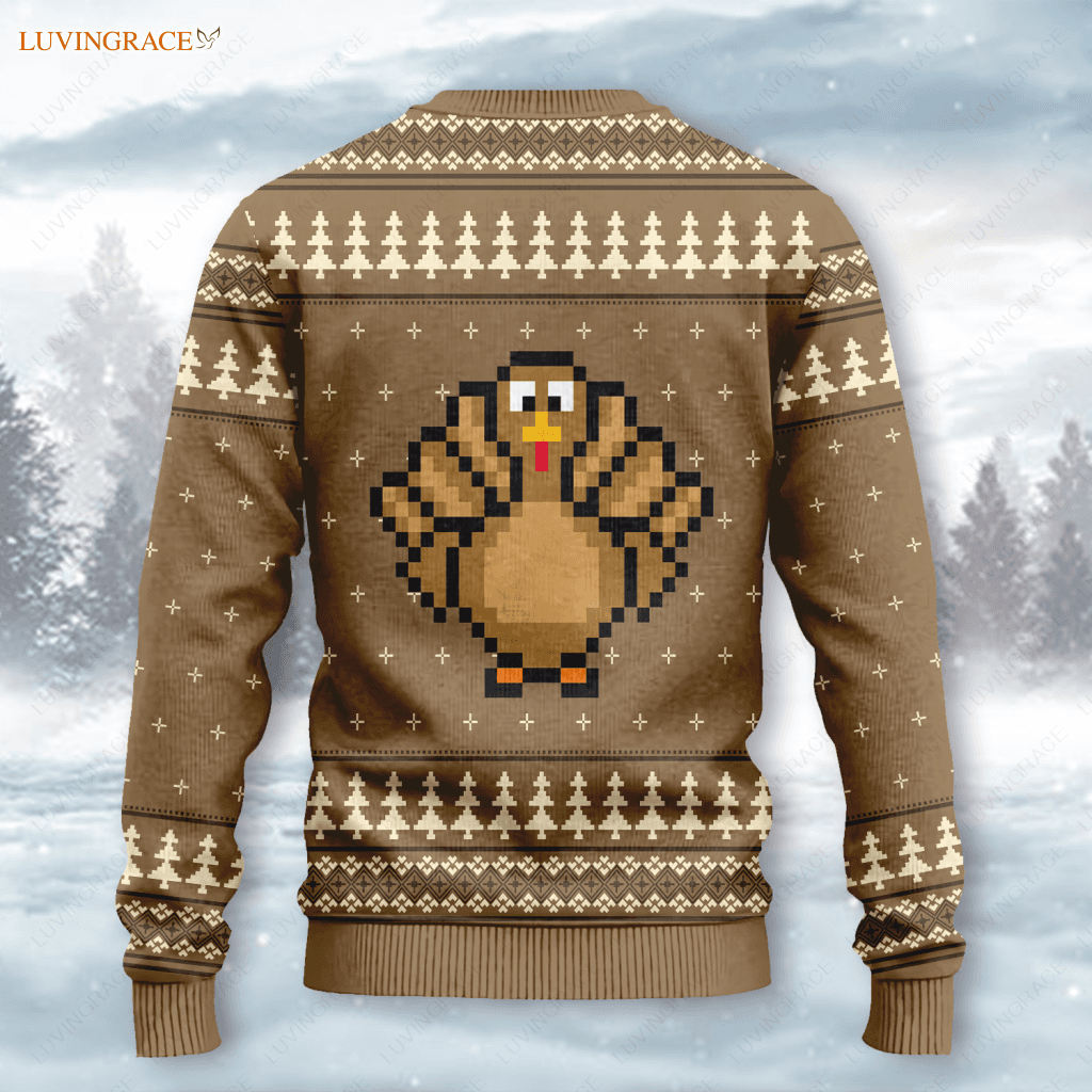 Thanksgiving Pumpkin Turkey Wool Knitted Pattern Ugly Sweater Sweatshirt