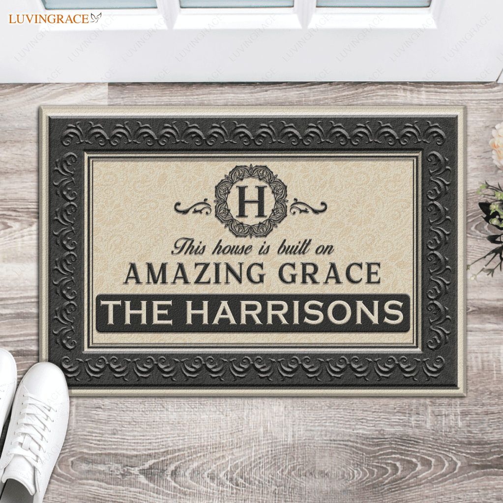 This House Is Built On Amazing Grace Personalized Doormat