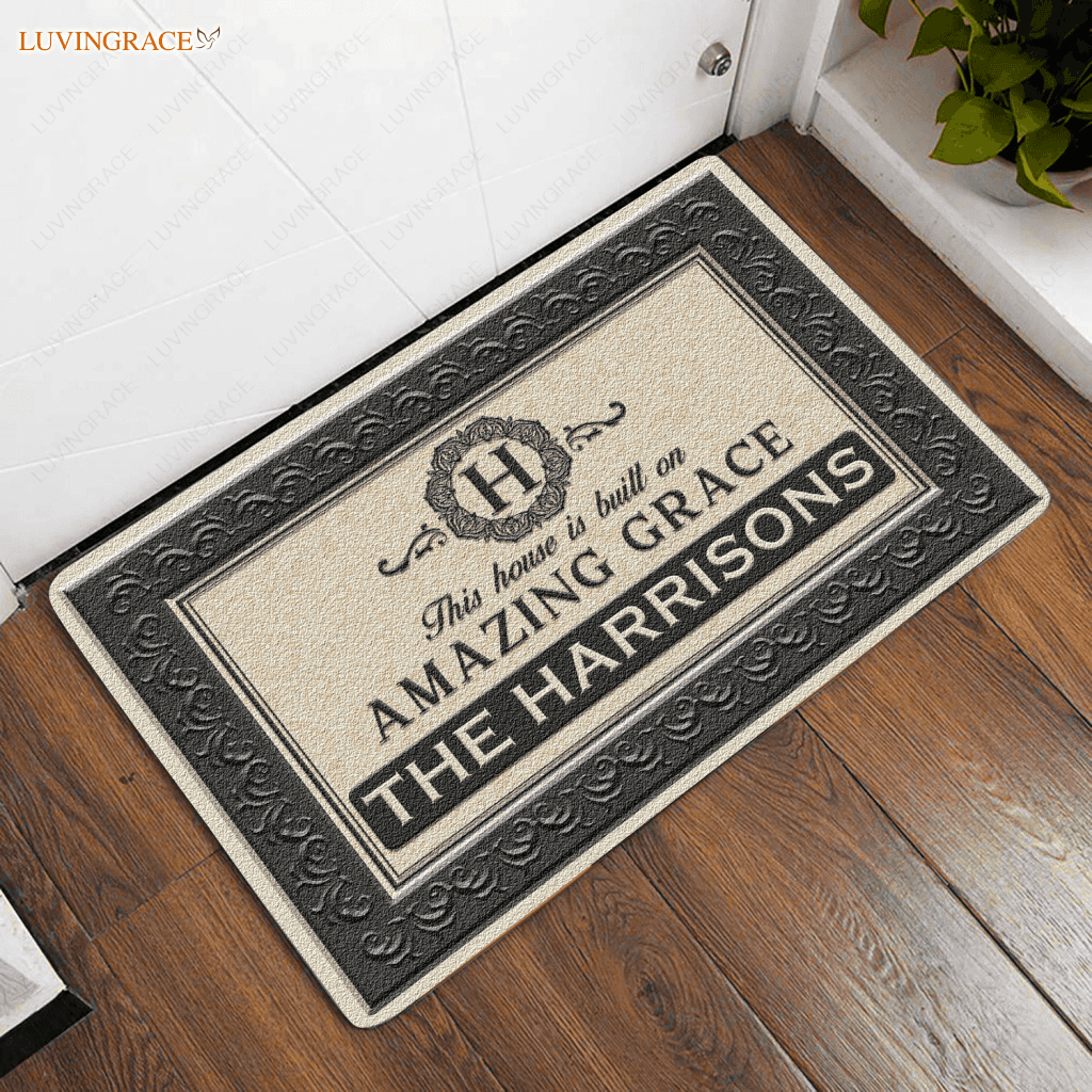 This House Is Built On Amazing Grace Personalized Doormat