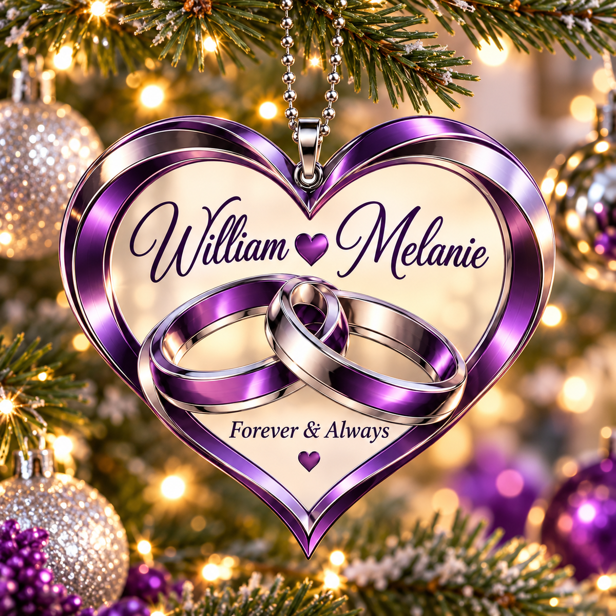 Forever & Always Personalized Couple Ornament – Custom Names, Interlocking Rings Heart Keepsake, Anniversary Gift