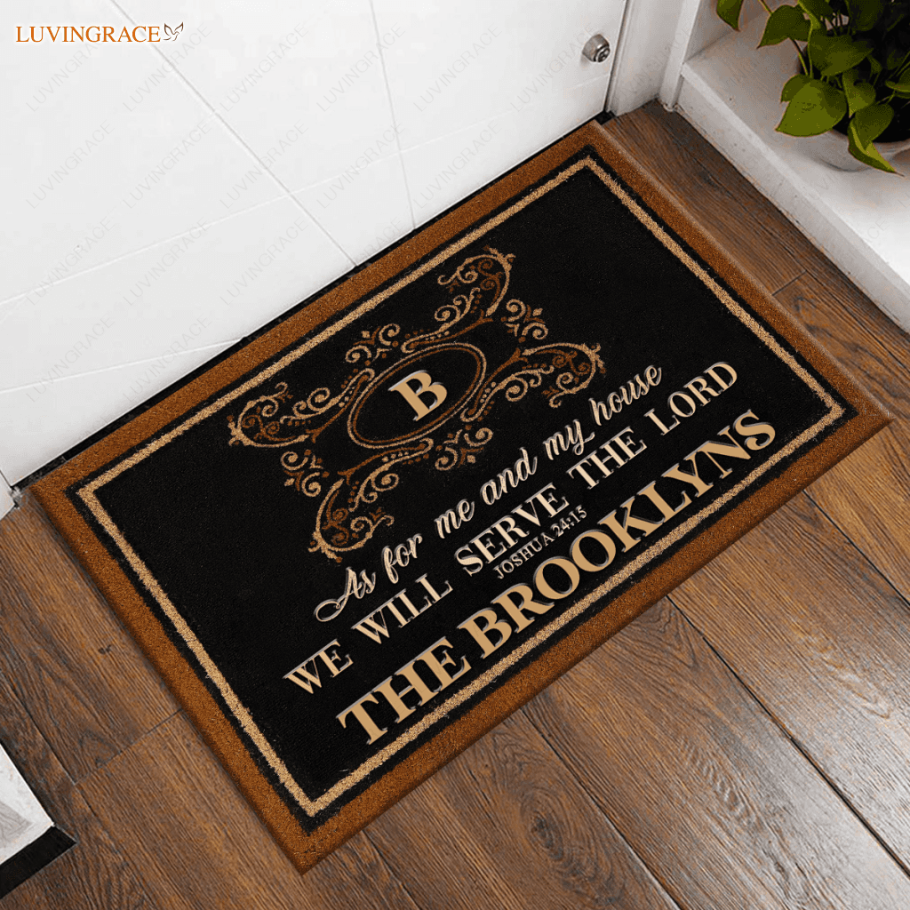 Tri-Color Monogram Initial Serve The Lord Personalized Doormat