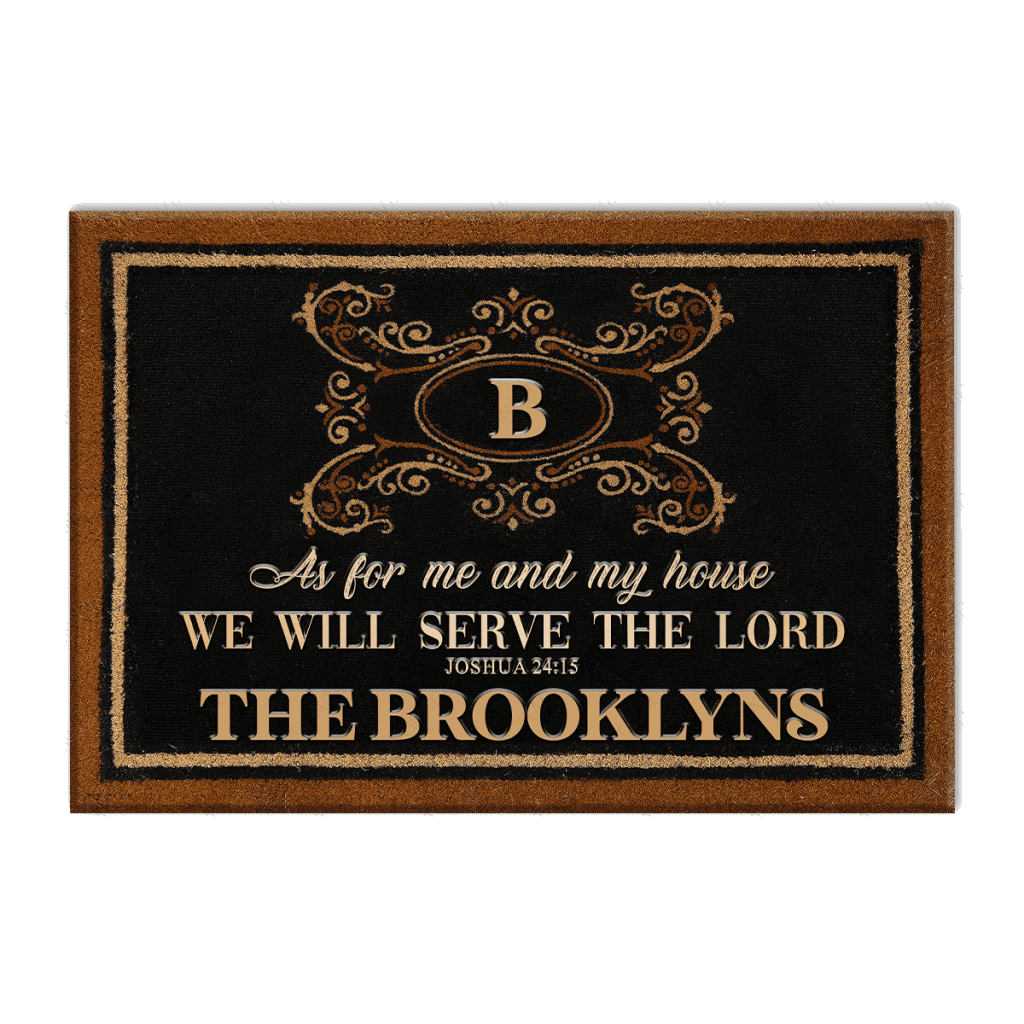 Tri-Color Monogram Initial Serve The Lord Personalized Doormat