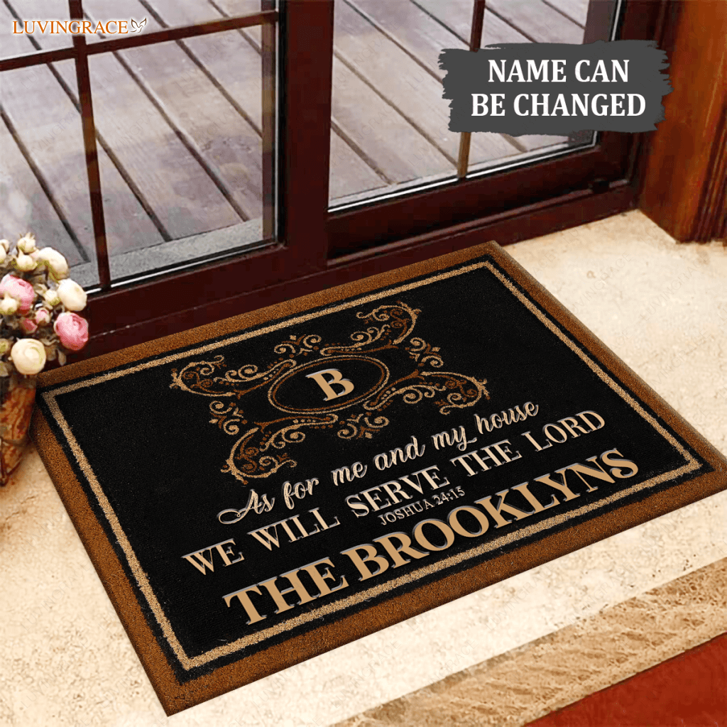 Tri-Color Monogram Initial Serve The Lord Personalized Doormat