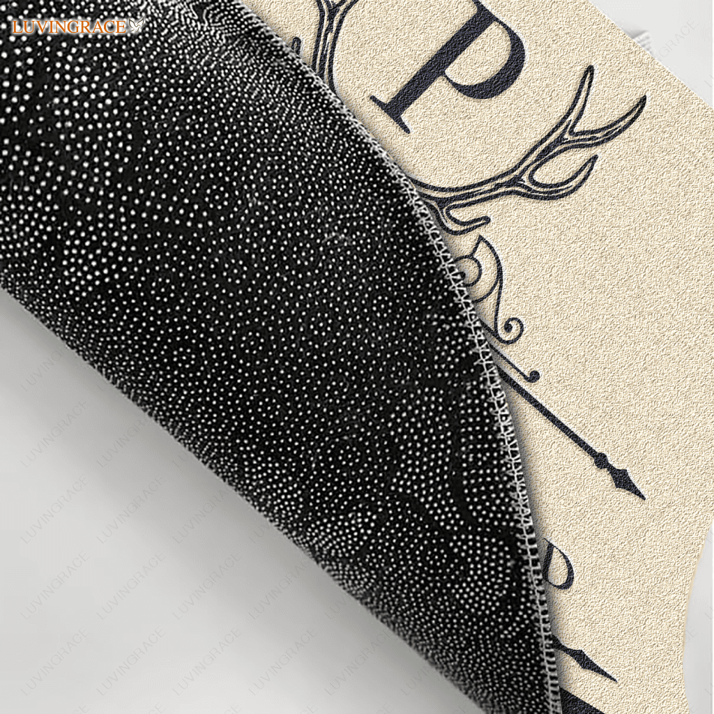 Vintage Antler Monogram Serve The Lord Personalized Doormat