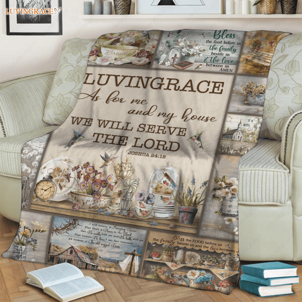 Vintage Birds Flower As For Me And My House Personalized Blanket