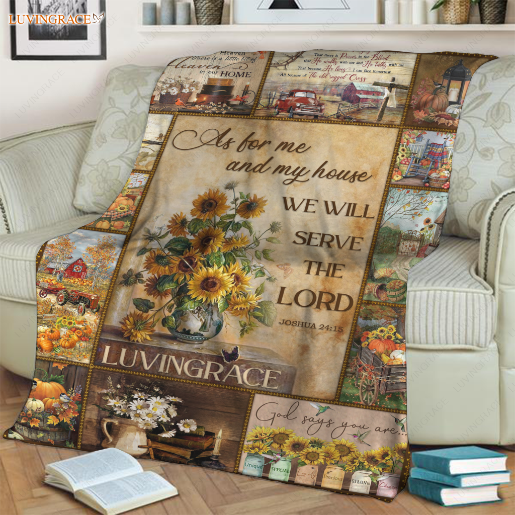 Vintage Butterfly Sunflower As For Me And My House Personalized Blanket