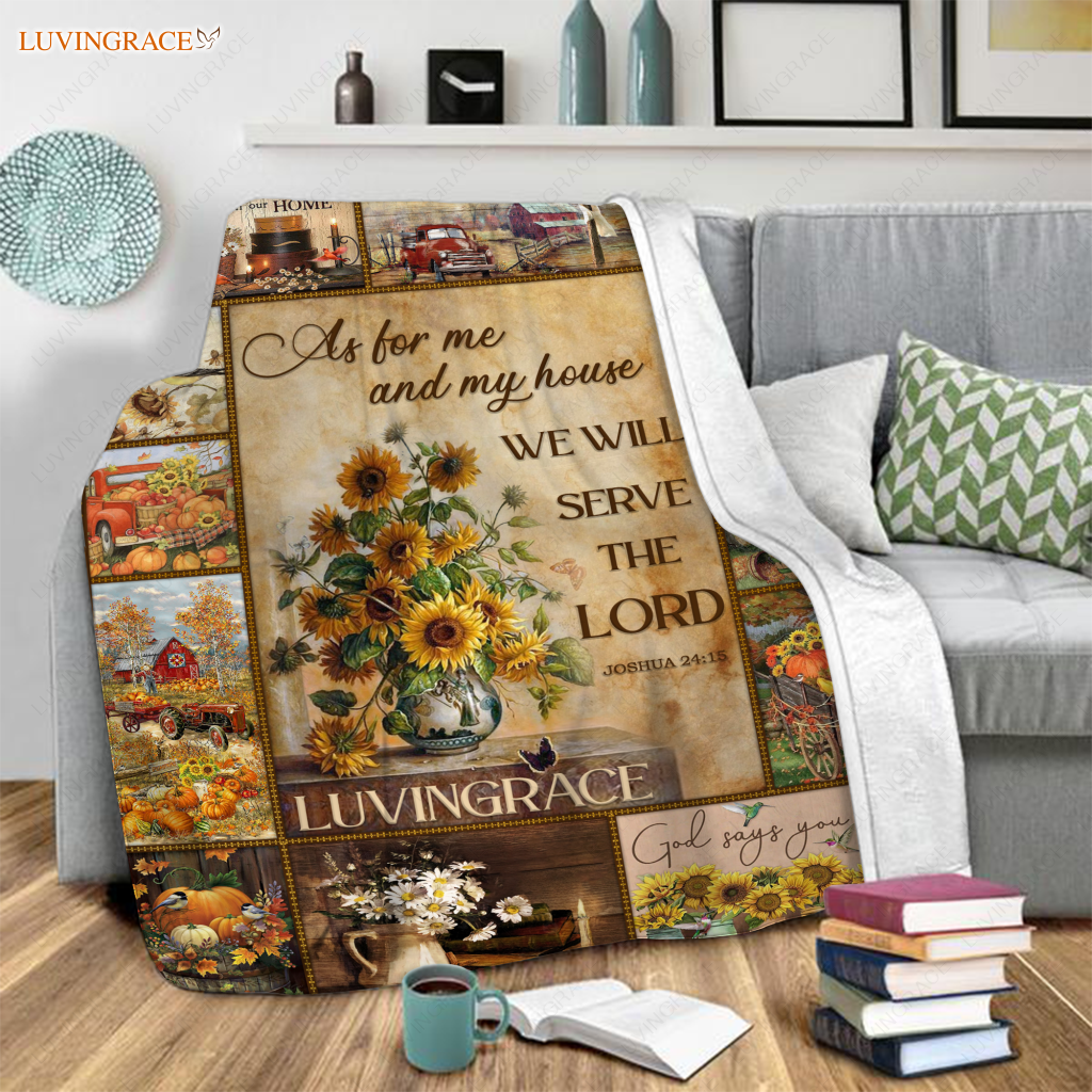 Vintage Butterfly Sunflower As For Me And My House Personalized Blanket