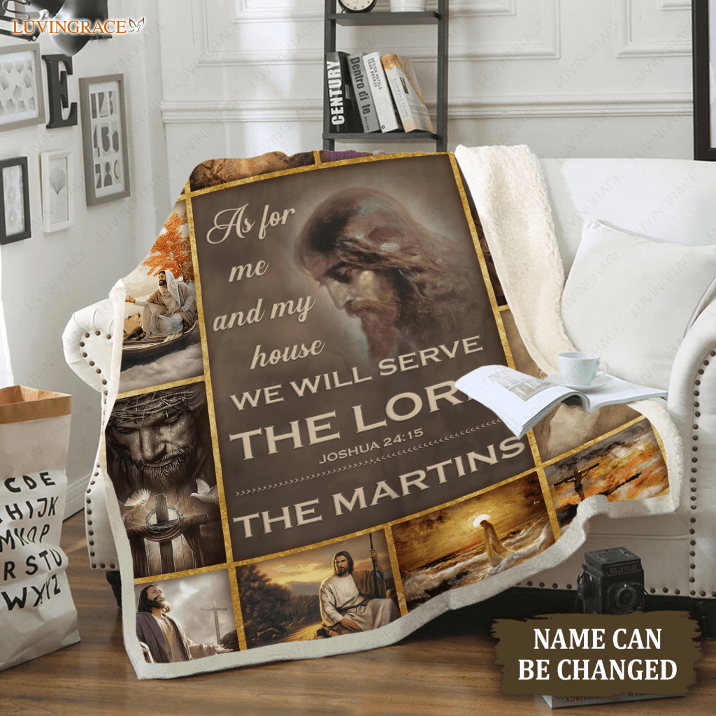 Vintage Chistian God As For Me And My House Personalized Blanket