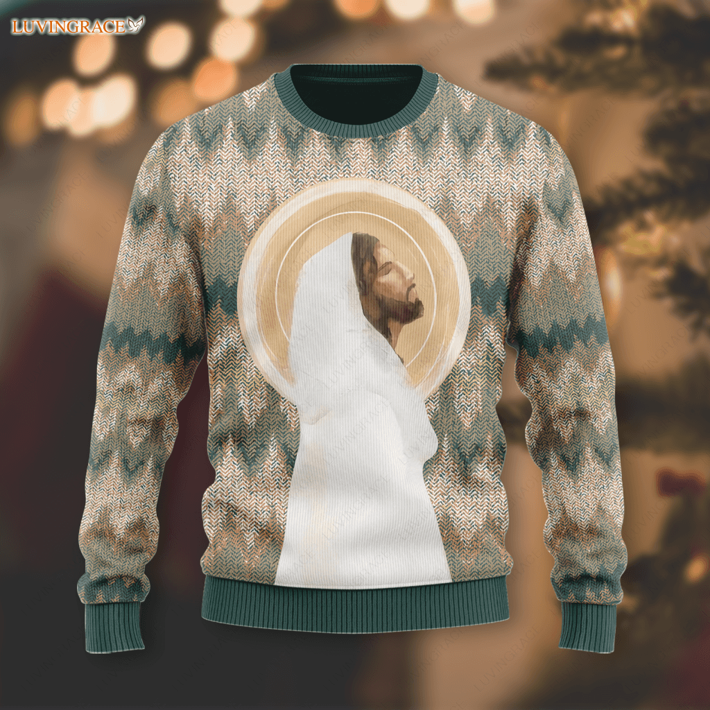Vintage Christ God Wool Knitted Pattern Faith Hope Love Ugly Sweater S Sweatshirt
