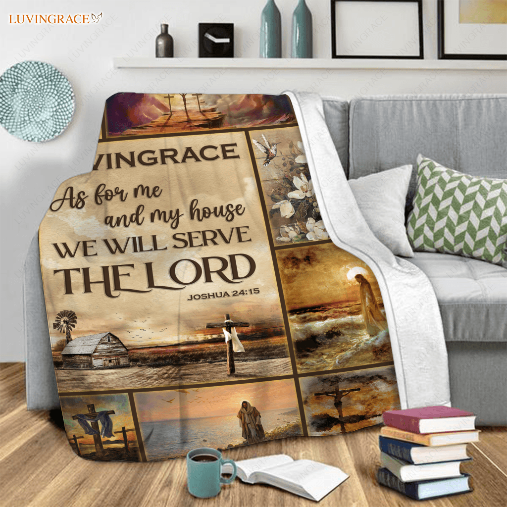Vintage Christian Cross As For Me And My House Personalized Blanket