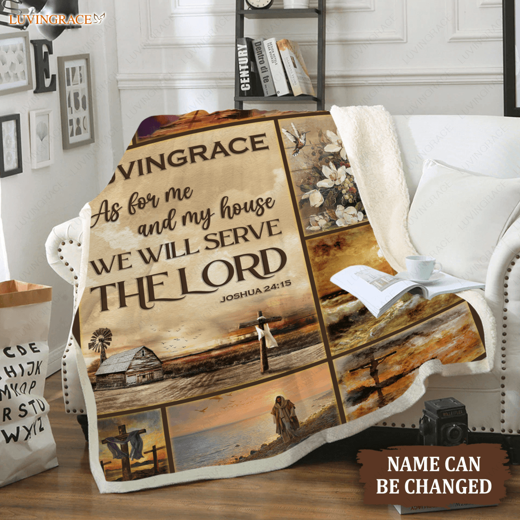 Vintage Christian Cross As For Me And My House Personalized Blanket