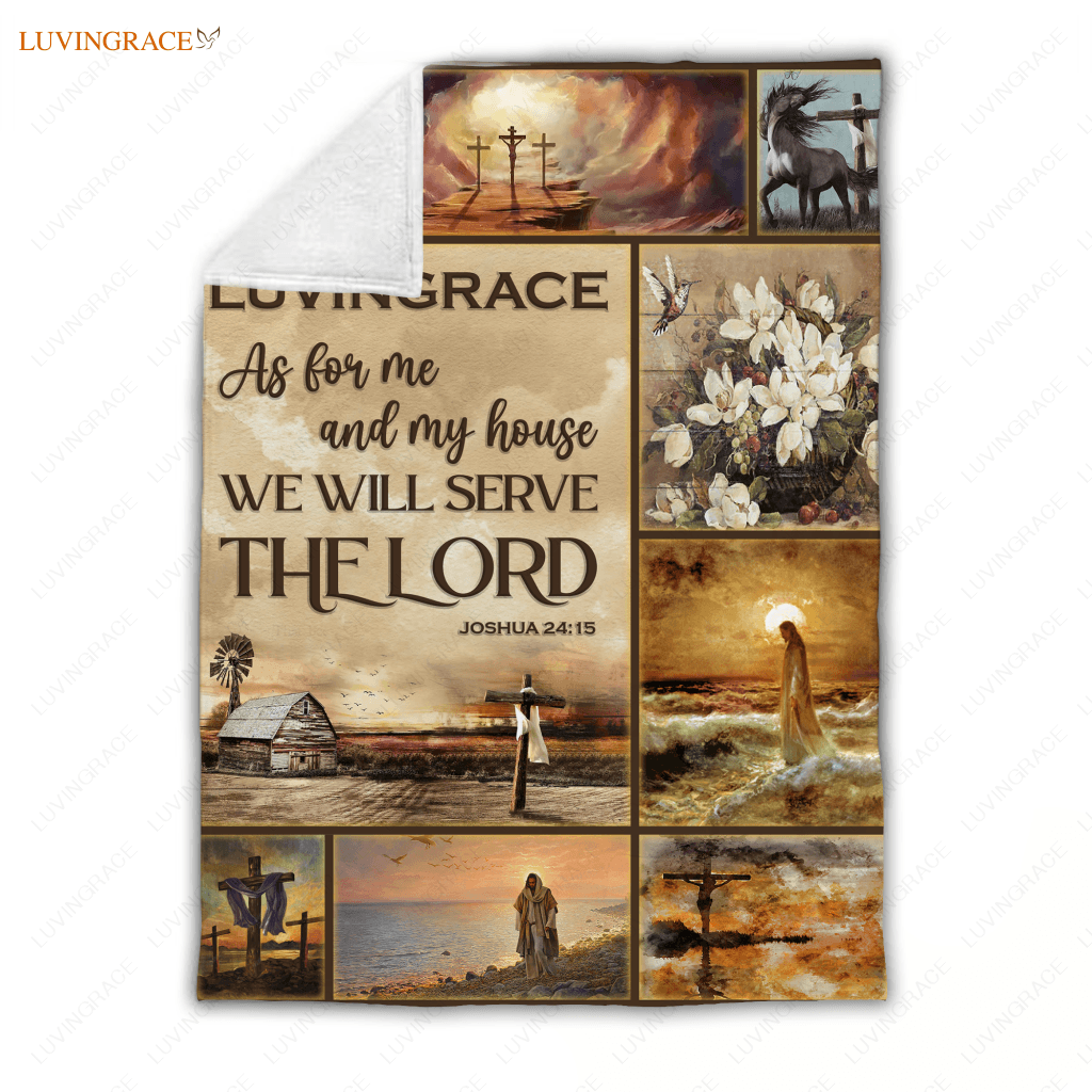 Vintage Christian Cross As For Me And My House Personalized Blanket