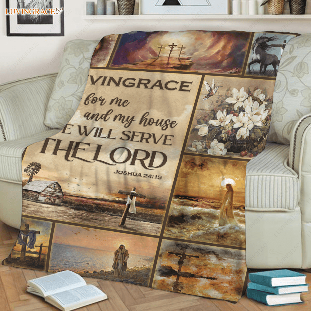 Vintage Christian Cross As For Me And My House Personalized Blanket