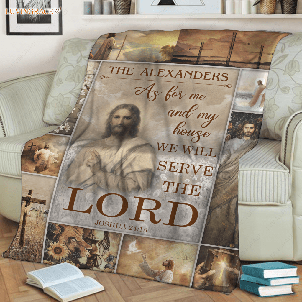 Vintage Christian Flower And Cross As For Me My House Personalized Blanket