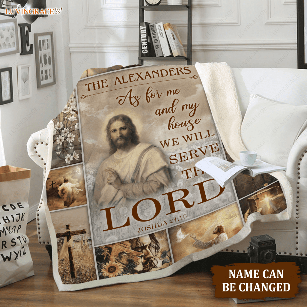 Vintage Christian Flower And Cross As For Me My House Personalized Blanket