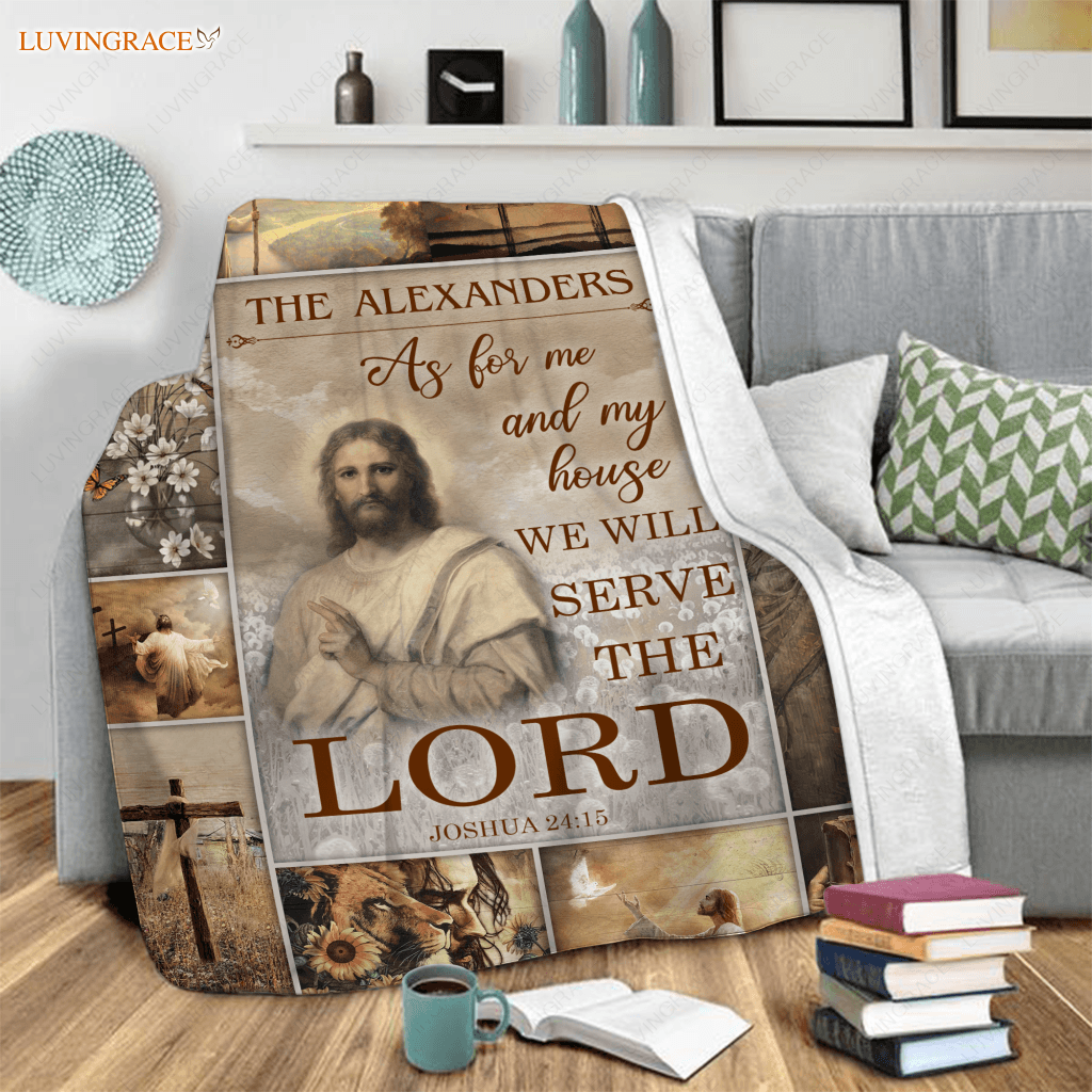 Vintage Christian Flower And Cross As For Me My House Personalized Blanket