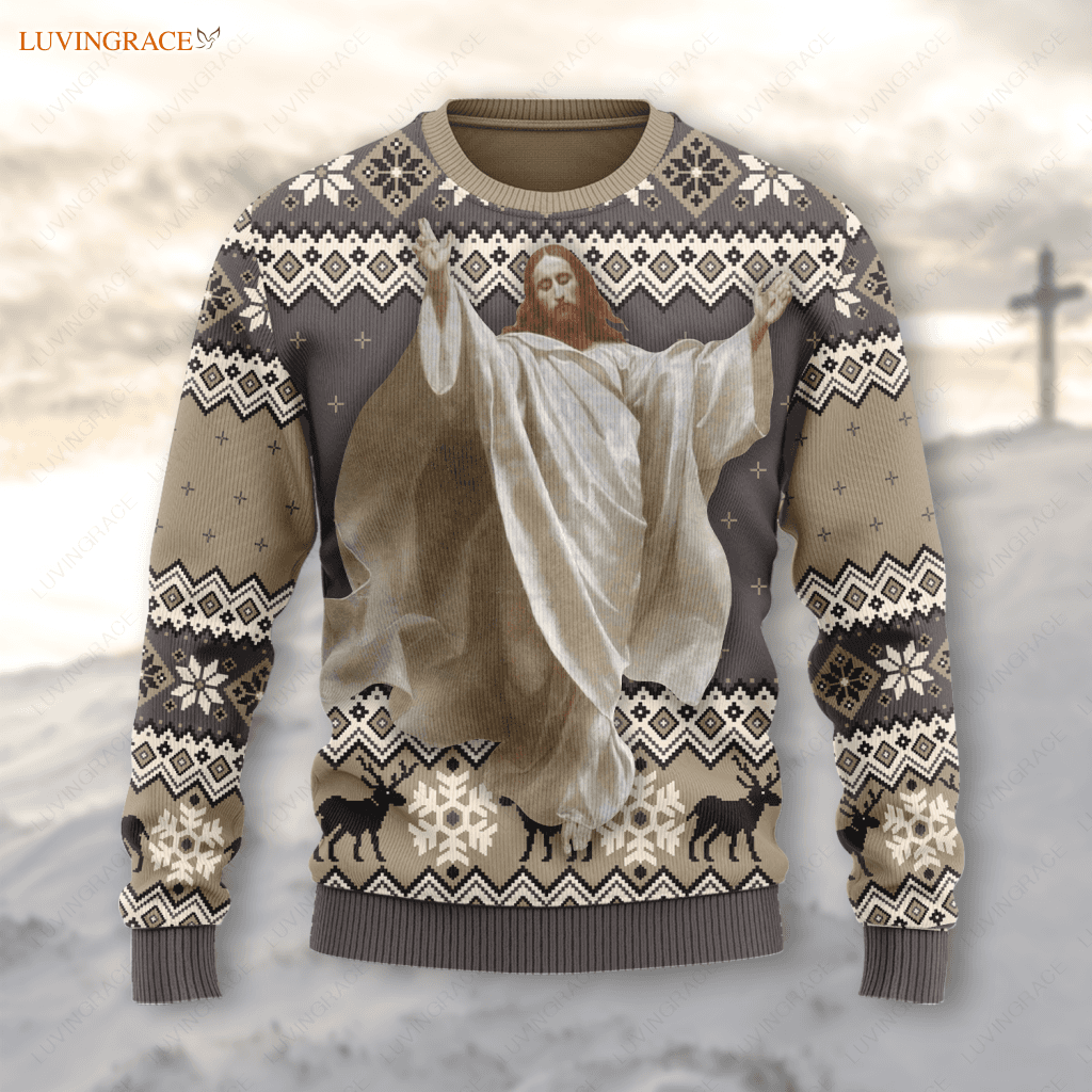 Vintage Christian God Wool Knitted Christmas Pattern Ugly Sweater Sweatshirt