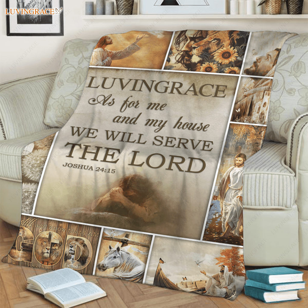 Vintage Christian Pray Cross As For Me And My House Personalized Blanket
