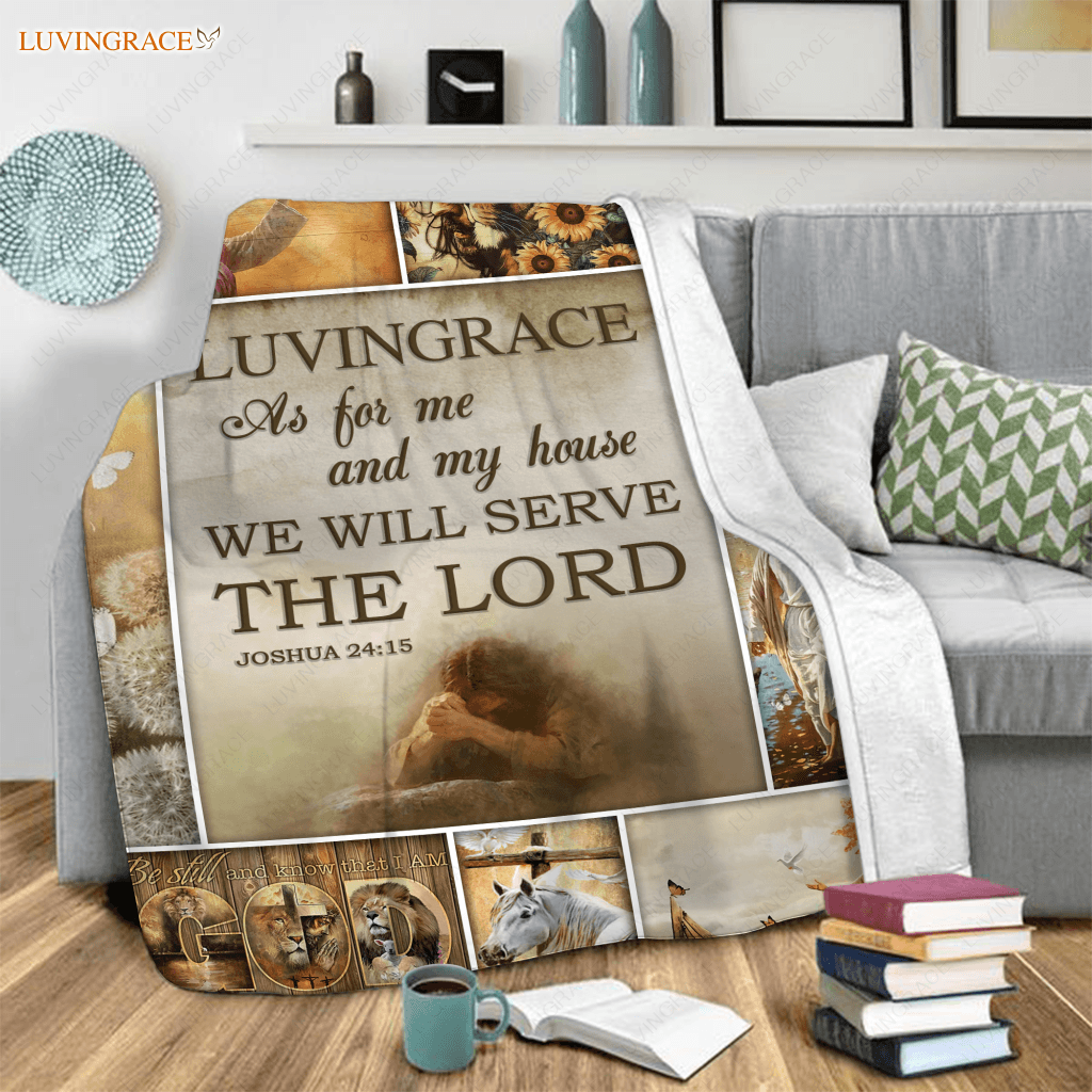 Vintage Christian Pray Cross As For Me And My House Personalized Blanket