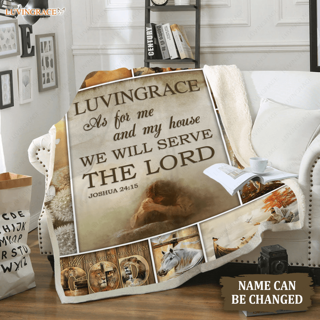 Vintage Christian Pray Cross As For Me And My House Personalized Blanket