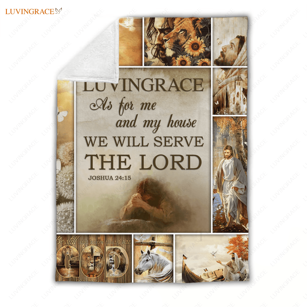 Vintage Christian Pray Cross As For Me And My House Personalized Blanket
