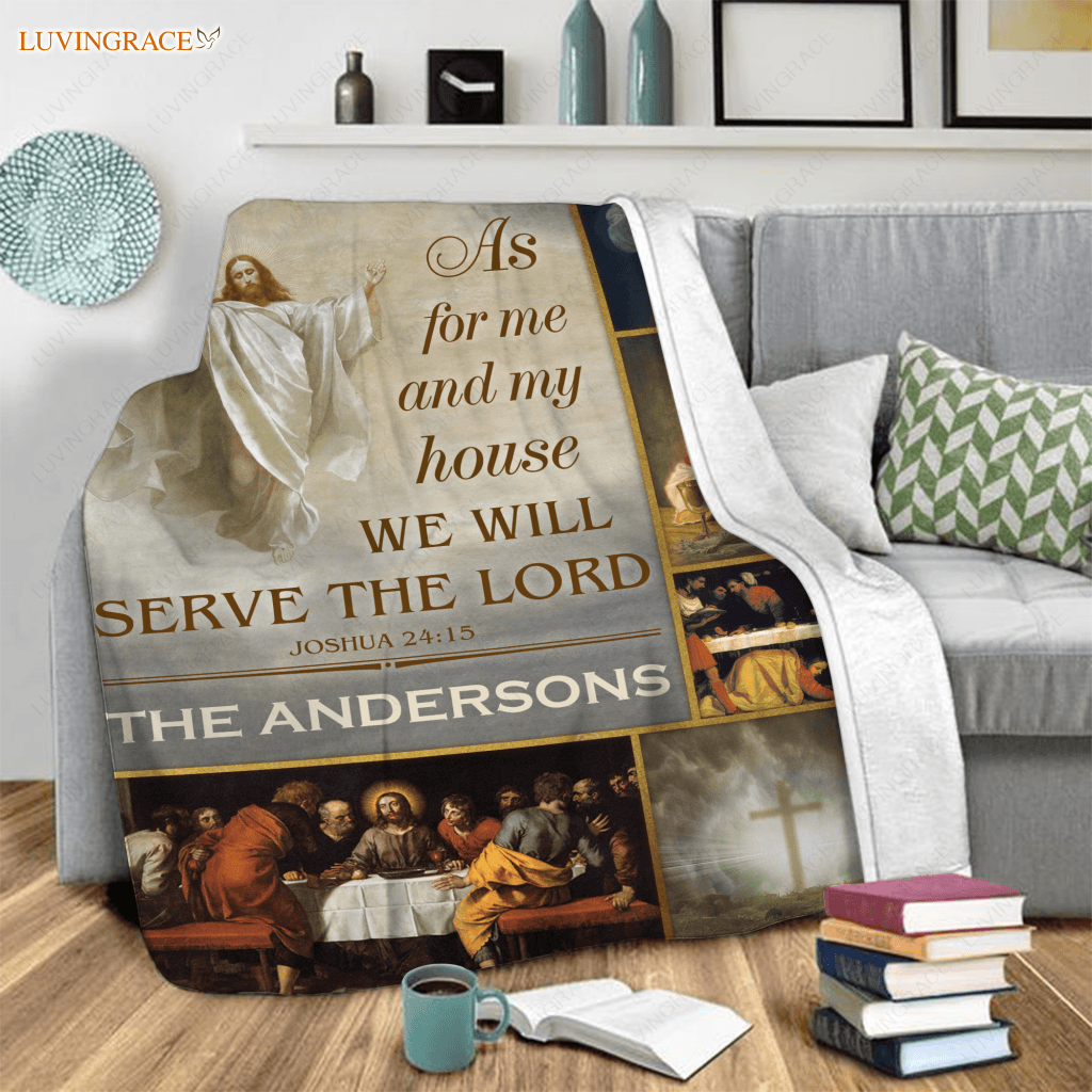 Vintage Christian Prayer As For Me And My House Personalized Blanket